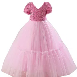 StyleCast Pink & cameo pink Embellished Puff Sleeve Ruffled Maxi Dress-picture-40