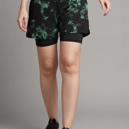 AESTHETIC NATION Women Abstract Printed 2 In 1 Mid-Rise Dri-FIT Regular Fit Gym Shorts-25