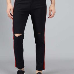 Xee Men Jean Fit Slash Knee Side Stripes Mid-Rise Tear Resistant Fabric Cotton Jeans-image-50