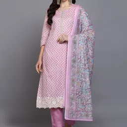 AHIKA Bandhani Printed Regular Kurta with Trousers & Dupatta image 1