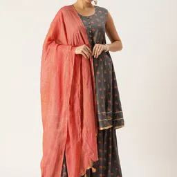 KALINI Floral Printed A-Line Kurta with Sharara & With Dupatta image 1