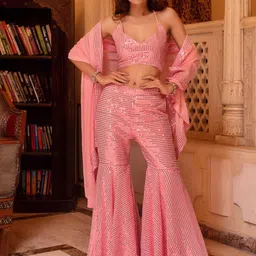 Calmna  Embellished Sequinned Top And Sharara With Dupatta image 1