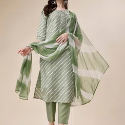 KALINI Leheriya Printed Regular Mirror Work Pure Silk Kurta With Trousers & Dupatta-9