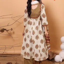 R RANAK CREATION Ethnic Printed Anarkali Cotton Gotta Patti Kurta With Palazzos & Dupatta-image-3