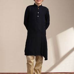 Manyavar Boys Mandarin Collar Kurta with Pyjamas and Woven Design Nehru jacket-2