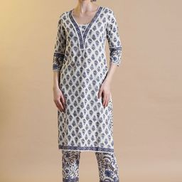 STYLEBAAZI Women Ethnic Motifs Printed Regular Kantha Work Pure Cotton Kurta with Trousers-21