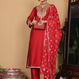Varanga Women Ethnic Motifs Embroidered Regular Sequinned Kurta with Trousers & Dupatta-picture-13
