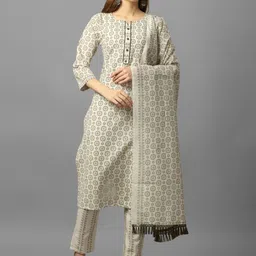 FASHIRE Floral Printed Round Neck Pure Cotton Straight Kurta with Trousers & With Dupatta-picture-58