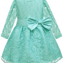 A T U N Girls Sea Green Lace Dress-image-66