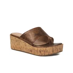 VALIOSAA Copper-Toned Textured Wedge Sandals with Laser Cuts-22