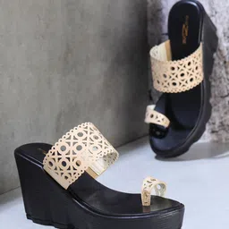 Shezone Women Cream-Coloured Wedge Heels with Laser Cuts-22