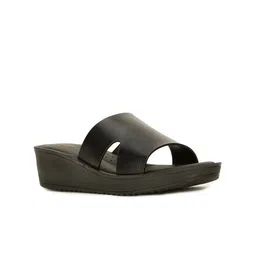 Bata Black Flatform Sandals with Laser Cuts-49