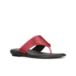 Bata Women Red Open Toe Flats with Laser Cuts-24