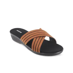 Mochi Women Tan Brown Striped Open Toe Flats-16