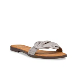 Jove Women Grey Striped Open Toe Flats-image-24