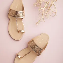 Vishudh Women Textured One Toe Flats with Laser Cuts-image-23