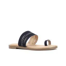 Bata Women Blue One Toe Flats with Laser Cuts-image-93