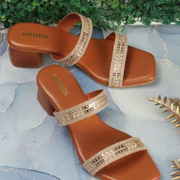 Anouk Textured PU Block Mules with Laser Cuts-49