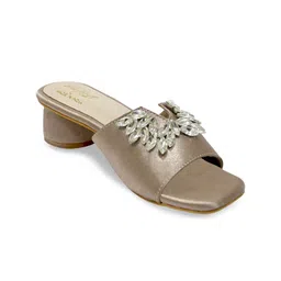 Bowtoes Women Rose Gold Embellished Block Mules-image-24