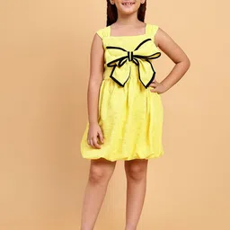 YK Girls Self Design Square Neck Smocked Bow A-Line Dress-picture-18