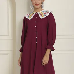 Indian Needle Floral Embroidered Peter Pan Collar A-Line Dress-picture-22