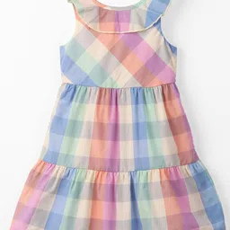 Beebay Girls Checked Tiered Detailed Pure Cotton A-Line Dress-19