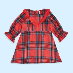 Pantaloons Baby Girls Checked Bell Sleeve Cotton A-Line Dress-41