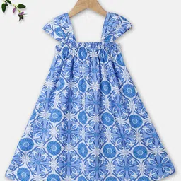 THEONI Girls Ethnic Motifs Printed Flutter Sleeves Organic Cotton A-Line Dress-13