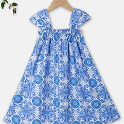 THEONI Girls Ethnic Motif Printed Shoulder Straps Smocked Organic Cotton A-Line Dress-image-45