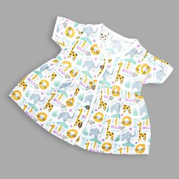 Born Babies Girls Conversational Printed V-Neck Organic Cotton A-Line Dress-image-6