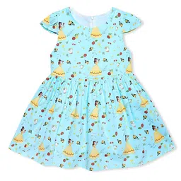 BAESD Girls Conversational Printed Flared Cap Sleeves Cotton A-Line Dress-image-61