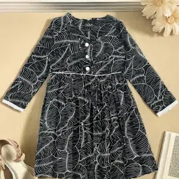 BAESD Girls Abstract Print Round Neck Long Sleeves Fit and Flare Dress-image-12