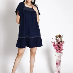 250 DESIGNS Square Neck Flared Sleeves Smocked Cotton A-Line Dress-picture-13