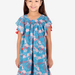 LIL DRAMA Girls Striped Round Neck Georgette A-Line Dress-picture-38