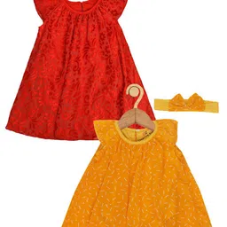 Creative Kids Infants Girls Pack Of 2 Floral Printed Cap Sleeves A-Line Romper Dress-image-65