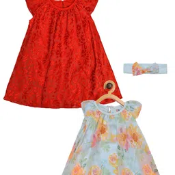Creative Kids Infants Girls Pack of 2 Floral Self Design A-Line Dress-14