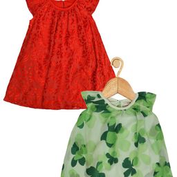 Creative Kids Infants Girls Pack Of 2 Floral Printed Cap Sleeves A-Line Romper Dress-image-46