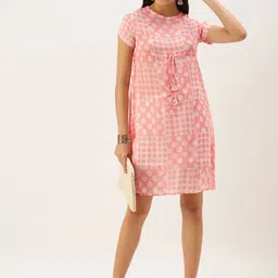 KALINI Geometric Printed Round Neck Cotton Mini A-Line Dress-image-8