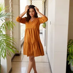 NANGALIA RUCHIRA V-Neck Tiered A-Line Dress-image-58