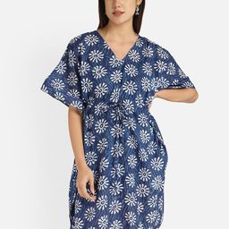 Aditi Wasan Blue & White Floral Cotton Kaftan Dress-image-18