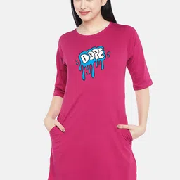 STATUS MANTRA Graphic Printed Round Neck Cotton T-shirt Dress-image-76