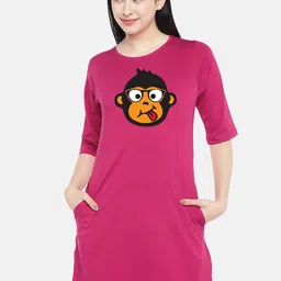 STATUS MANTRA Graphic Printed Cotton T-shirt Dress-image-86