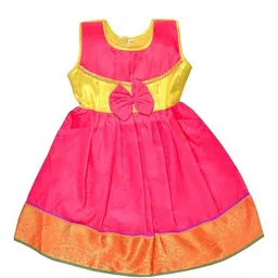 BAESD Girls Colourblocked Bow Detail Silk Cotton Fit & Flare Ethnic Dress-image-45