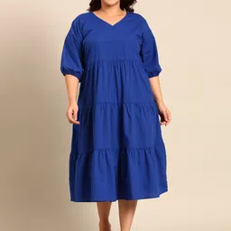 The Pink Moon Plus Size Puff Sleeve Tiered A-Line Midi Dress-picture-17