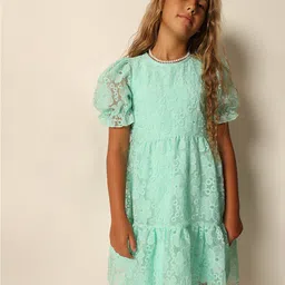 Vero Moda Girls Self Design Puff Sleeve A-Line Dress-image-79