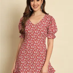 Trend Arrest Floral Printed Puff Sleeve Mini A-Line Dress-9