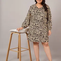 VINAAN Printed Puff Sleeve A-Line Plus Size Dress-picture-40