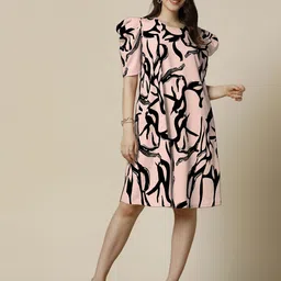 Moda Rapido Women Print Puff Sleeve A-Line Dress-image-55