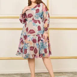 Styli Plus Floral Print Puff Sleeve A-Line Dress-image-70