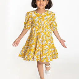 Campana Girls Floral Print Puff Sleeve A-Line Dress-image-70